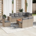 vidaXL 9-tlg. Garten-Sofagarnitur mit Kissen Beige Poly Rattan