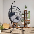 vidaXL, vidaXL Hängesessel Ei-Design mit Ständer Grau Rattan und Stahl