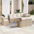 vidaXL 8-tlg. Garten-Sofagarnitur mit Kissen Beige Poly Rattan