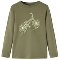vidaXL, vidaXL Kinder-Langarmshirt mit Fahrrad-Aufdruck Khaki 128