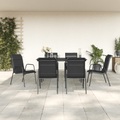vidaXL 7-tlg. Garten-Essgruppe Schwarz Stahl und Textilene