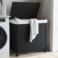 vidaXL, vidaXL Wäschekorb mit Rollen Schwarz 60x35x60,5 cm Rattan