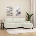 vidaXL 3-Sitzer-Sofa mit Hocker Creme 180 cm Samt