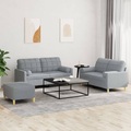 vidaXL 3-tlg. Sofagarnitur mit Kissen Hellgrau Stoff