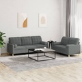 vidaXL 2-tlg. Sofagarnitur mit Kissen Dunkelgrau Stoff