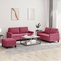 vidaXL 3-tlg. Sofagarnitur mit Kissen Weinrot Samt