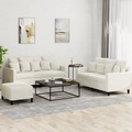 vidaXL 3-tlg. Sofagarnitur mit Kissen Creme Samt