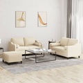 vidaXL 3-tlg. Sofagarnitur mit Kissen Creme Stoff