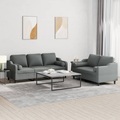 vidaXL 2-tlg. Sofagarnitur mit Kissen Dunkelgrau Stoff