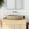 vidaXL Aufsatzwaschbecken Sandfarben Oval 59x40x15 cm Keramik