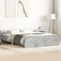 vidaXL Bettgestell mit Kopf- und Fußteil Betongrau 140x200 cm
