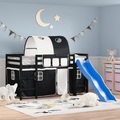 vidaXL Kinderhochbett mit Tunnel Weiß & Schwarz 80x200 cm Kiefernholz