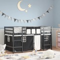 vidaXL Kinderhochbett mit Vorhängen Weiß Schwarz 90x190 cm Kiefernholz