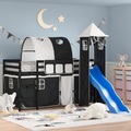 vidaXL Kinderhochbett mit Turm Weiß & Schwarz 90x200 cm Kiefernholz