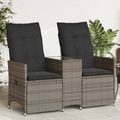 vidaXL, vidaXL Gartensofa 2-Sitzer Verstellbar mit Tisch Grau Poly Rattan