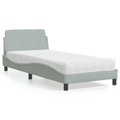 vidaXL, vidaXL Bett mit Matratze Hellgrau 90x190 cm Samt