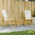 vidaXL 3-tlg. Bistro-Set Klappbar mit Cremeweißen Kissen Bambus