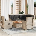vidaXL 5-tlg. Garten-Lounge-Set mit Kissen Hellgrau Poly Rattan