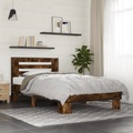 vidaXL Bettgestell Räuchereiche 90x200 cm Holzwerkstoff und Metall