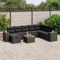 vidaXL 9-tlg. Garten-Sofagarnitur mit Kissen Schwarz Poly Rattan