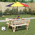 vidaXL Picknicktisch für 4 Kinder mit Sonnenschirm Massivholz Tanne