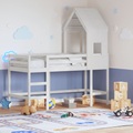 vidaXL Hochbett mit Leiter und Dach Weiß 80x200 cm Massivholz Kiefer