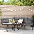 vidaXL Garten-Sofagarnitur mit Kissen Schwarz Stahl und Textilene