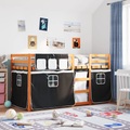 vidaXL Etagenbett mit Vorhängen Weiß & Schwarz 75x190 cm Kiefernholz