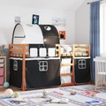 vidaXL Etagenbett mit Vorhängen Weiß & Schwarz 80x200 cm Kiefernholz
