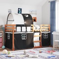 vidaXL Etagenbett mit Vorhängen Weiß & Schwarz 75x190 cm Kiefernholz