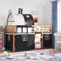 vidaXL Etagenbett mit Vorhängen Weiß & Schwarz 90x190 cm Kiefernholz