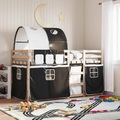 vidaXL Etagenbett mit Vorhängen Weiß & Schwarz 80x200 cm Kiefernholz