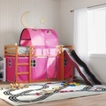 vidaXL Etagenbett mit Rutsche und Gardinen Rosa 80x200 cm