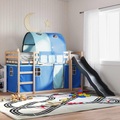 vidaXL Etagenbett mit Rutsche und Gardinen Blau 90x190 cm