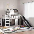 vidaXL Etagenbett mit Rutsche und Gardinen Weiß und Schwarz 90x190 cm