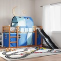 vidaXL Etagenbett mit Rutsche und Gardinen Blau 90x190 cm