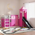vidaXL Etagenbett mit Rutsche und Gardinen Rosa 90x190 cm