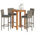 vidaXL 5-tlg. Gartenbar-Set Grau Massivholz Akazie und Poly Rattan