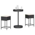 vidaXL 3-tlg. Gartenbar-Set mit Kissen Schwarz Poly Rattan