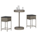 vidaXL 3-tlg. Gartenbar-Set mit Kissen Grau Poly-Rattan
