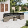 vidaXL Gartensofa mit Tisch und Kissen Halbrund Grau Poly-Rattan