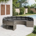 vidaXL, vidaXL Gartensofa mit Kissen Rund Grau Poly-Rattan