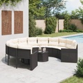 vidaXL, vidaXL Gartensofa mit Tisch und Kissen Rund Schwarz Poly-Rattan