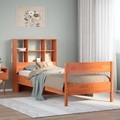vidaXL Massivholzbett mit Regal ohne Matratze Wachsbraun 90x200 cm