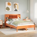 vidaXL Massivholzbett mit Regal ohne Matratze Wachsbraun 135x190 cm