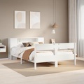 vidaXL Massivholzbett mit Regal ohne Matratze Weiß 140x200 cm Kiefer