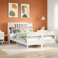 vidaXL Massivholzbett mit Regal ohne Matratze Weiß 135x190 cm Kiefer