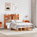 vidaXL Massivholzbett mit Regal ohne Matratze Wachsbraun 135x190 cm