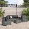 vidaXL 6-tlg. Garten-Lounge-Set mit Kissen Grau Poly Rattan