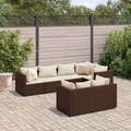 vidaXL 7-tlg. Garten-Lounge-Set mit Kissen Braun Poly Rattan
